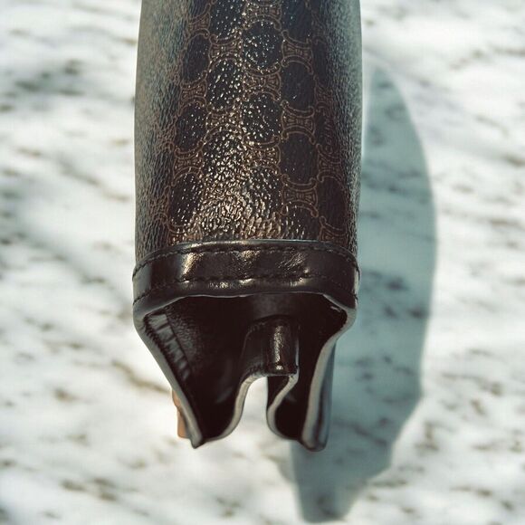 CELINE Macadam Clutch Handbag Black Brown Triomphe Leather Unisex Vintage 90s - Picture 14 of 16